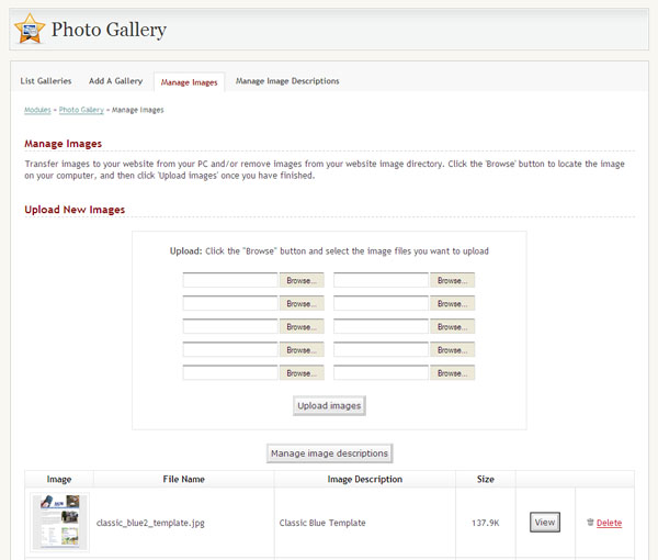 Uploading images with Gallery Manager